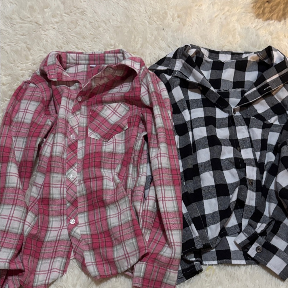 Plaid Kids Shirt Set - Pink and Black